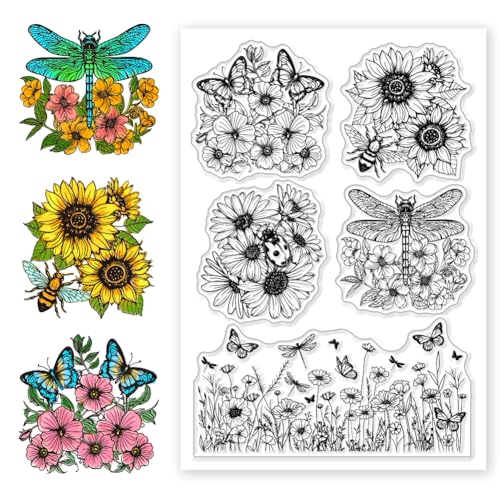 CHGCRAFT Insekten Blumen Silikonstempel Klarstempel Silikon Stempel Natürliche Muster Für DIY Scrapbooking Fotoalbum Dekorative Karten Stempel Zum Erstellen von Urlaubskarten Album Basteln von CHGCRAFT