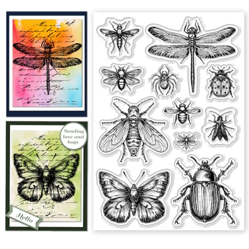 CHGCRAFT Insekten-Klarstempel, Realistische Libellen-Käfer, Klare Silikonstempel, Transparente Siegelstempel Für DIY-Scrapbooking-Karten, Die Fotoalben Dekorativ Gestalten, 6.3x4.33 Zoll von CHGCRAFT