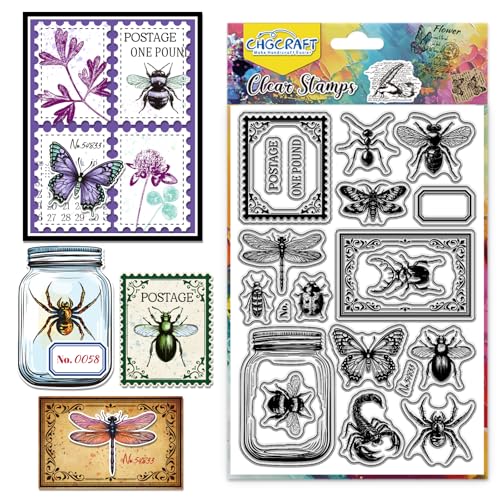 CHGCRAFT Insekten Stempel klar Stempel Silikon klar Stempel transparent Bastelarbeiten Stempel für DIY Scrapbooking Fotoalbum dekorative Karten machen, Insekten, 6,3x4,3 Zoll von CHGCRAFT