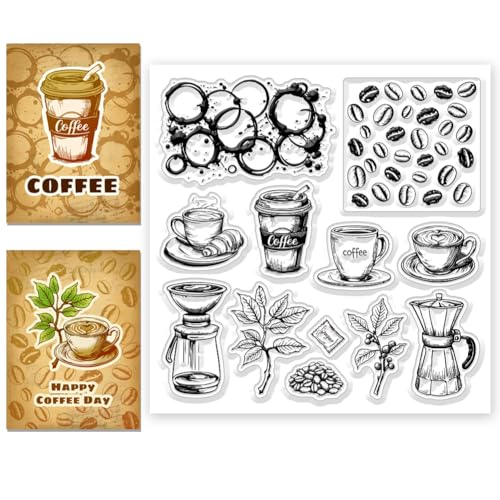 CHGCRAFT Kaffee Silikon Stempel Transparente Briefmarke Kaffee Bohnen Transparente Silizium Briefmarke Karten Kaffeemaschine Silizium Transparente Briefmarke DIY Clipbook Foto-Buch Dekoration Album von CHGCRAFT