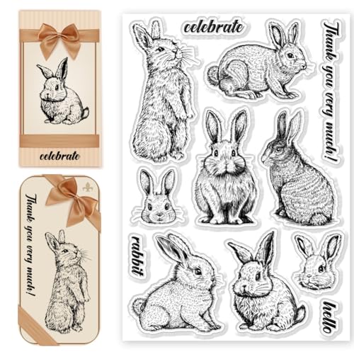 CHGCRAFT Klare Stempel Im Vintage Kaninchen Stil Osterthema Hintergrundstempel Hase Kaninchen Silikon Klare Stempelsiegel Für DIY Scrapbooking Fotoalbum Dekorative Karten Herstellung 4.33x6.3 Zoll von CHGCRAFT