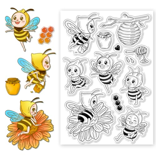 CHGCRAFT Klare Stempel Mit Bienenmotiv Transparenter Stempel Zum Basteln Transparente Silikonstempel Zur Kartenherstellung Silikonstempel Für Scrapbooking Fotoalbum Tagebuch Dekoration DIY Basteln von CHGCRAFT