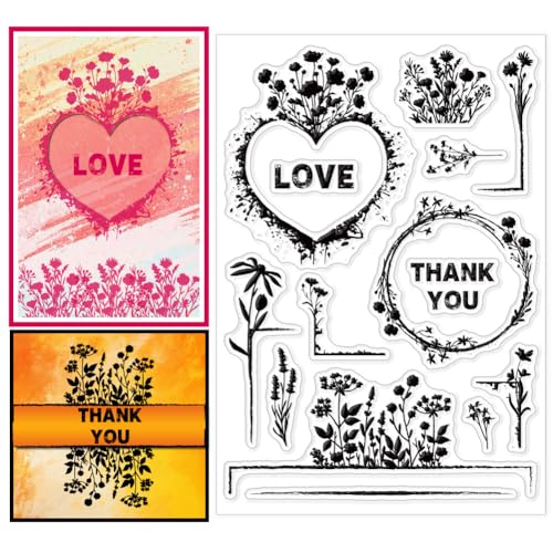 CHGCRAFT Klare Stempel Mit Blumen- Und Pflanzenrand Blumen Transparente Stempel Liebe Silikon Klare Stempelsiegel Für DIY Scrapbooking Fotoalbum Dekoration 4.3x6.3 Zoll von CHGCRAFT