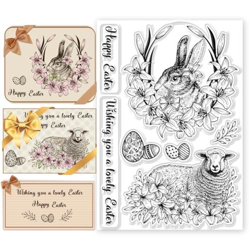 CHGCRAFT Klare Stempel Zum Ostertag Silikonstempel Hasenhintergrund Transparente Stempel Für Die Kartengestaltung Zum Ostertag DIY Scrapbooking Foto 4.3x6.3 Zoll von CHGCRAFT