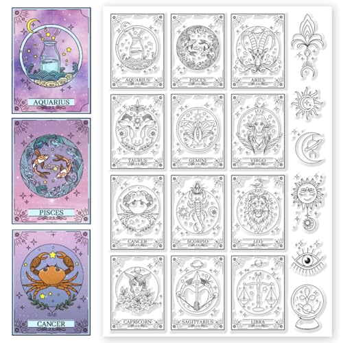 CHGCRAFT Konstellation Klare Stempel Tarotkarten Klare Silikonstempel Wahrsagerei Transparente Gummidichtungen Stempel Für DIY Scrapbooking Karten Herstellung Fotoalbum Dekorativ, 11.7 x 8.3 Zoll von CHGCRAFT