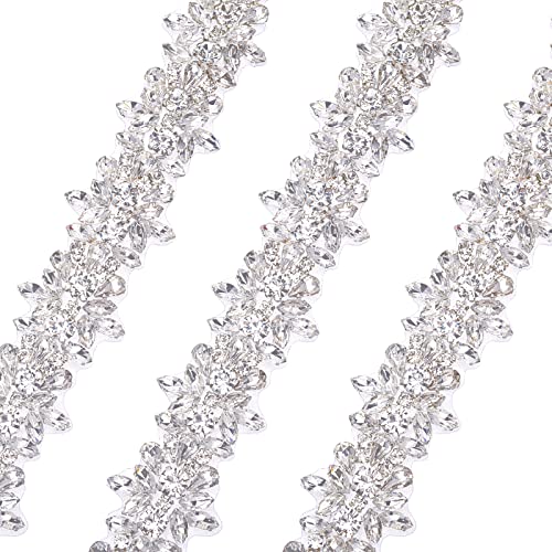 CHGCRAFT Kristall-Strass-Perlen-Braut-Applikation, selbstklebend, Rhinetone, Besatz, Silber, Hochzeitsapplikation für Brautkleid, Kleidung, Schuhe, 442 x 35 x 7 mm von CHGCRAFT