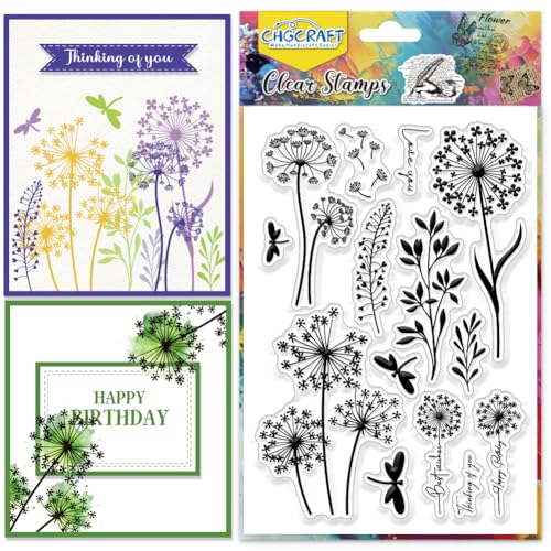 CHGCRAFT Löwenzahn Clear Stamps Libelle Transparent Stamps Silikon Clear Stamp Dichtungen für DIY Scrapbooking Fotoalbum Dekoration, 4,3x6,3 Zoll von CHGCRAFT