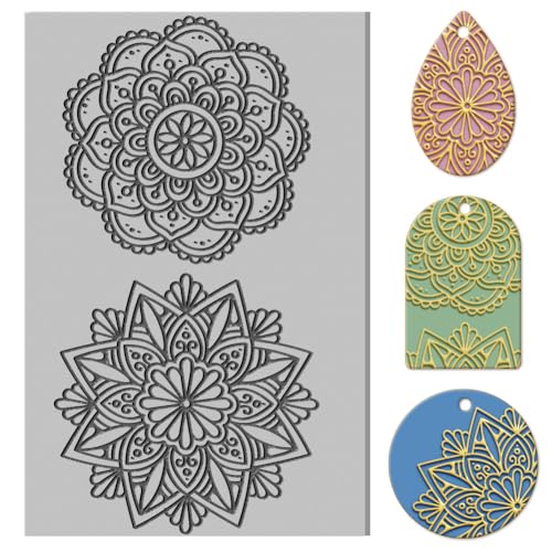 CHGCRAFT Mandala-Ton-Texturmatte, Blumenmuster, Modelliermuster-Pad, Texturblätter für Modelliermasse, Ohrringe, Schmuck, 10,2 x 6,6 cm von CHGCRAFT