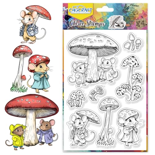 CHGCRAFT Maus klar Briefmarken Pilz Regenschirm Transparente Silikonstempel für Karten machen Silikon klar Stempel Siegel für Karten Stempel machen DIY Scrapbooking Foto Journal Album von CHGCRAFT