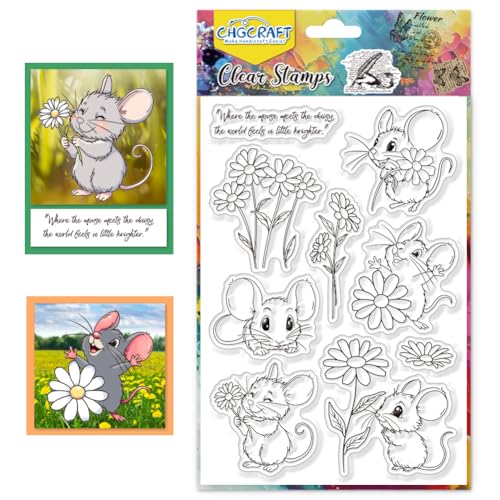 CHGCRAFT Maus transparente Briefmarke Chrysantheme Briefmarke Kunsthandwerk Transparente Silikon Briefmarke Maus Silikon Briefmarke Karten Dekoration DIY Clipbook Album DIY Kunsthandwerk von CHGCRAFT