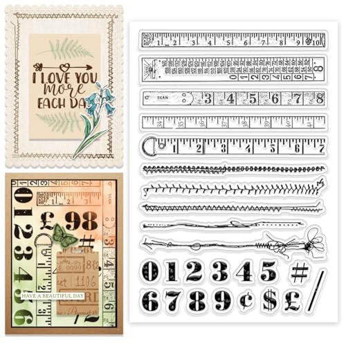 CHGCRAFT Nähen Faden Zahlen klar Stempel benutzerdefinierte Silikon klar Stempel für DIY Scrapbooking Fotoalbum dekorative Karten machen, Lineal, 6,3 × 4,33 × 0,12 Zoll von CHGCRAFT