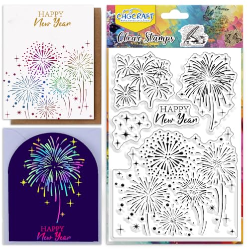 CHGCRAFT Neujahrsfeuerwerk Clear Stamps Feuerwerkskörper Silikon Transparent Stempel Sterne Klar Stempel Siegel für DIY Scrapbooking Fotoalbum Dekoration, 4,3x6,3 Zoll von CHGCRAFT