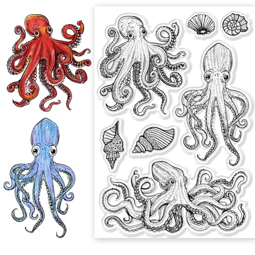 CHGCRAFT Octopus Clear Stamps Silikon Stempel Meerestier Hintergrund Transparente Stempel für Kartenherstellung DIY Scrapbooking Fotoalbum Dekoration, 10,9 x 16 cm von CHGCRAFT