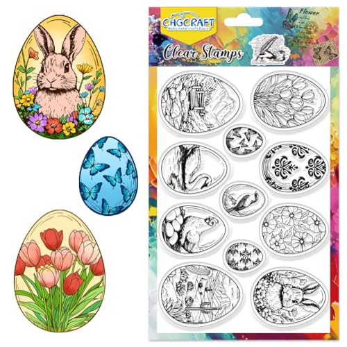 CHGCRAFT Ostern Clear Stamps Realistische Eier Hase Transparente Silikonstempel Bunny Clear Stamp Siegel Silikon Stempel für Kartenherstellung Dekor Scrapbooking Album Dekor Papier DIY Craft von CHGCRAFT