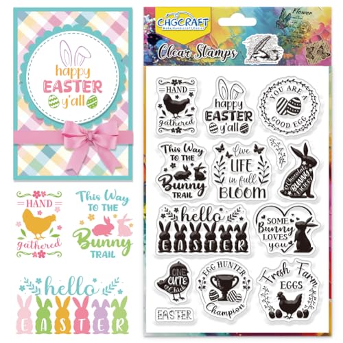 CHGCRAFT Ostern Klarsicht Stempel Hase Huhn Transparenter Stempel Grüße Klare Silikon Stempelabdrücke für DIY Scrapbooking Journaling Fotoalbum Dekorative Kartenherstellung von CHGCRAFT