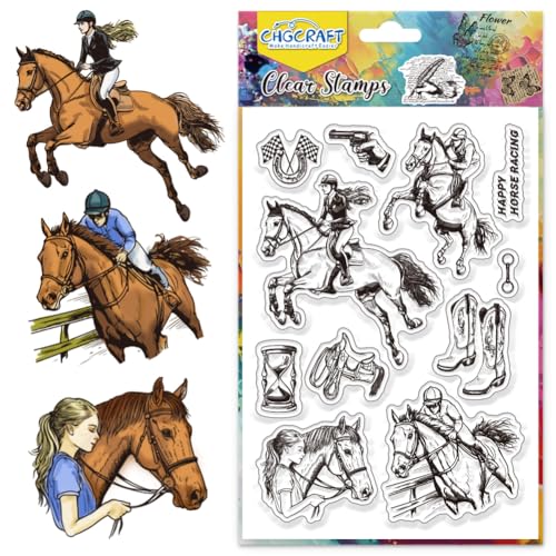 CHGCRAFT Pferd klar Briefmarken Reitsport Transparente Stempel Silikon klar Stempel Siegel für DIY Scrapbooking Fotoalbum Dekoration, 4,3x6,3 Zoll von CHGCRAFT