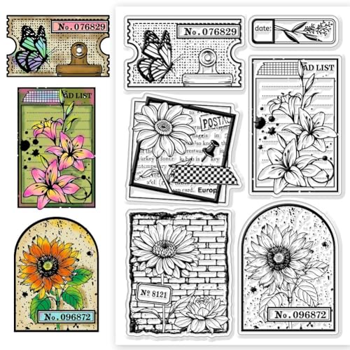 CHGCRAFT Pflanze Rahmen Silikon Stempel Blumenpost Stempel Transparente Stempel Clear Stamps Stempelset für DIY Scrapbooking Journaling Fotoalbum Dekorative Kartenherstellung, 4.3×6.3 Zoll von CHGCRAFT