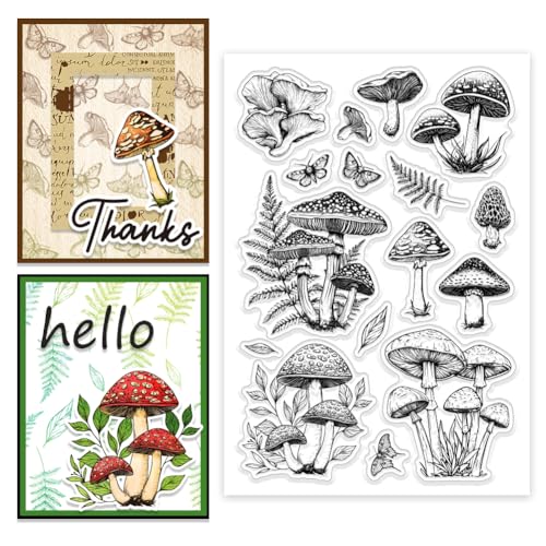 CHGCRAFT Pilz Motte klar Stempel benutzerdefinierte Silikon klar Stempel für DIY Scrapbooking Fotoalbum dekorative Karten machen, Pilz, 6,3x 4,33x 0,12 Zoll von CHGCRAFT