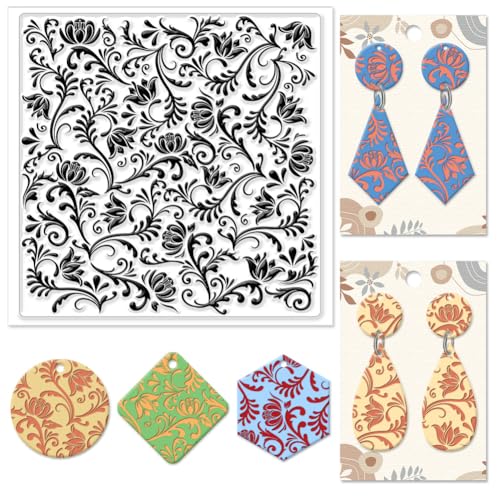 CHGCRAFT Polymer Clay Texture Sheets Flower Vine Man Silicone Texture Stamp Clay Texture Mat Flower Modeling Pattern Pad Texture Sheets for Polymer Clay Jewelry and Clay Earrings Tools von CHGCRAFT