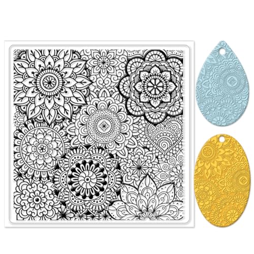 CHGCRAFT Polymer-Ton-Texturblätter, Mandala-Silikon-Textur-Stempel, transparenter Ton, Silikon-Texturblätter, Polymer-Ton, Textur, Silikonmatte, Blumenmuster-Pad für die Herstellung von Ohrringen, von CHGCRAFT