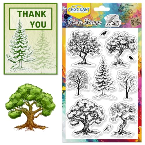 CHGCRAFT Realistischer Baum Klarsichtstempel Tannenbaum Silikonstempel für Crafting Baum Vogel Krähe Transparent Silikon Stempel Siegel für DIY Scrapbooking Kartenherstellung von CHGCRAFT