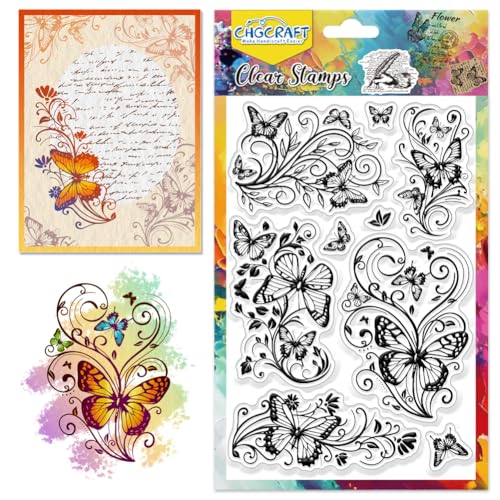 CHGCRAFT Schmetterling Clear Stamps Ranken-Silikon-Stempel für Crafting Vintage Transparente Silikonstempel Siegel für DIY Scrapbooking Kartenherstellung Fotoalbum Postkartendekoration von CHGCRAFT