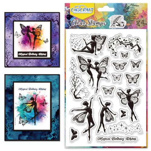 CHGCRAFT Schmetterling Fee Magische Rebe klar Stempel Silikon klar Stempel Siegel Stempel für DIY Scrapbooking Fotoalbum dekorative Karten machen, Engel Fee, 6,3x4,3 Zoll von CHGCRAFT