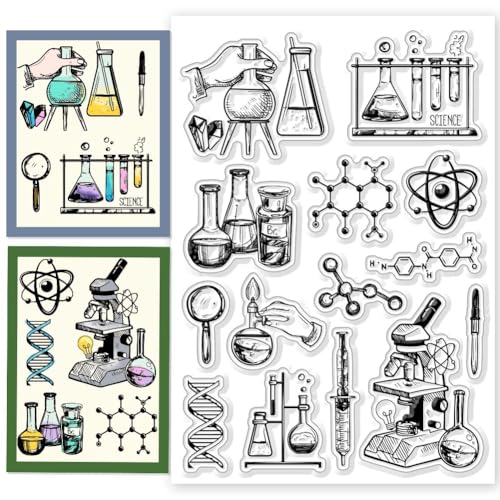 CHGCRAFT Science Clear Stamps Mikroskop-Stempel, Reagenzglas-Muster, Silikon, transparent, für DIY, Scrapbooking, Fotoalbum, Dekoration, 10,9 x 16 cm von CHGCRAFT