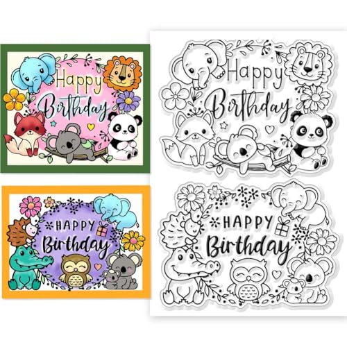 CHGCRAFT Silikon Stempel Happy Birthday Stempel Transparente Stempel Clear Stamps Stempelset für DIY Scrapbooking Journaling Fotoalbum Dekorative Geschenkanhänger Kartenherstellung, 4.3×6.3 Zoll von CHGCRAFT