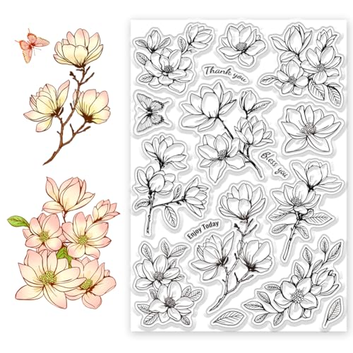 CHGCRAFT Silikon Stempel Magnolienblüte Stempel Transparente Stempel Clear Stamps Stempelset für DIY Scrapbooking Journaling Fotoalbum Dekorative Geschenkanhänger Kartenherstellung, 5.8×8.3 Zoll von CHGCRAFT