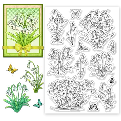 CHGCRAFT Silikon Stempel Schneeglöckchen Blume Stempel Transparente Stempel Clear Stamps Stempelset für DIY Scrapbooking Journaling Fotoalbum Dekorative Geschenkanhänger, 4.3×6.3 Zoll von CHGCRAFT