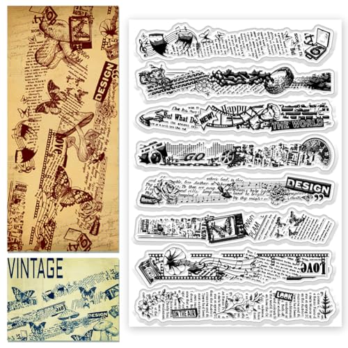 CHGCRAFT Silikon Stempel Vintage-Collage-Band Stempel Transparente Stempel Clear Stamps Stempelset für DIY Scrapbooking Journaling Fotoalbum Dekorative Geschenkanhänger Kartenherstellung, 4.3×6.3 Zoll von CHGCRAFT