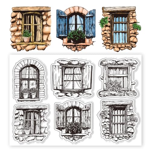 CHGCRAFT Silikon Stempel Vintage-Fenster Stempel Transparente Stempel Clear Stamps Stempelset für DIY Scrapbooking Journaling Fotoalbum Dekorative Geschenkanhänger Kartenherstellung, 4.3×6.3 Zoll von CHGCRAFT