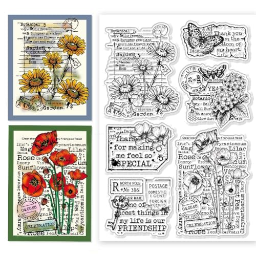 CHGCRAFT Silikon Stempel Vintage Floral Stempel Transparente Stempel Clear Stamps Stempelset für DIY Scrapbooking Journaling Fotoalbum Dekorative Geschenkanhänger Kartenherstellung, 4.3×6.3 Zoll von CHGCRAFT