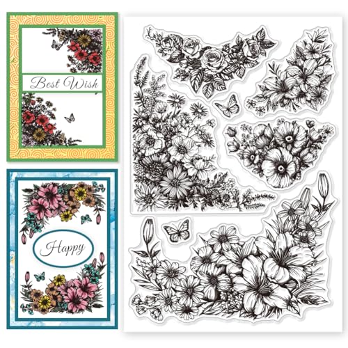 CHGCRAFT Silikonstempel Floral Corners Klare Stempel Blumen Transparente Silikonstempel Zur Kartenherstellung, Zur Kartenherstellung Dekor DIY Scrapbooking Transparentes Album Dekor von CHGCRAFT