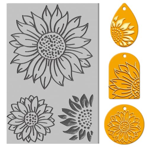 CHGCRAFT Sonnenblumen-Ton-Texturmatte, Blumen-Ton, Modelliermuster-Pad, Texturblätter für Modelliermasse, Ohrringe, Schmuck, 10,2 x 6,6 cm von CHGCRAFT