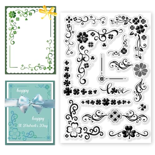 CHGCRAFT St. Transparente Stempel Zum St. Patrick'S Day Silikonstempel Kleeblatt Eckhintergrund Transparente Stempel Für St. Patrick'S Day Karte Zum DIY Scrapbooking Foto Basteln 4.3x6.3 Zoll von CHGCRAFT