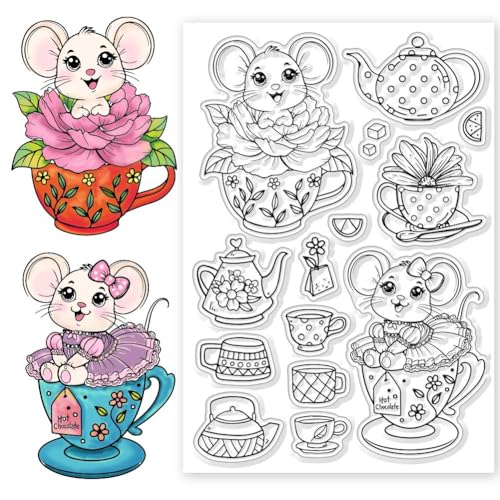 CHGCRAFT Teetasse Maus Klare Stempel Nachmittagstee Kaffeetasse Teekanne Transparenter Silikonstempel Dessert Und Blumenstempel Für DIY Scrapbooking Album Dekorativ von CHGCRAFT