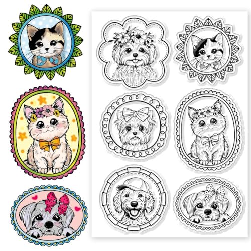 CHGCRAFT Tiermotiv Silikonstempel Transparente Stempel Süße Hunde Und Katzen Rand Hintergrund Transparente Silikonstempel Für Die Kartengestaltung DIY Scrapbooking Fotoalbum Dekoration von CHGCRAFT