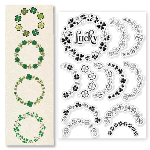 CHGCRAFT Transparente Stempel Zum St. Patrick'S Day Silikonstempel Vierblättriges Kleeblatt Girlandenhintergrund Transparente Stempel Für St. Patrick'S Day Karte Scrapbooking Foto 4.3x6.3 Zoll von CHGCRAFT