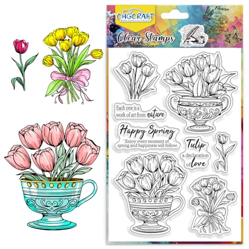 CHGCRAFT Tulpen Silikon Stempel Blumen Transparente Silikonstempel Vase Clear Stamp Siegel Winterthemen Silizium Briefmarken Karten Dekoration Herstellung Clip von CHGCRAFT