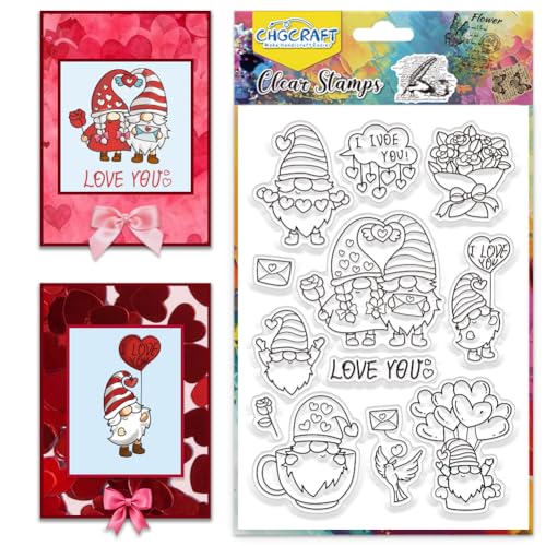 CHGCRAFT Valentinstag Clear Stamps Gnome Liebe Rose Transparent Stempel Silikon Clear Stamp Dichtungen für DIY Scrapbooking Journaling Fotoalbum dekorative Karte machen von CHGCRAFT