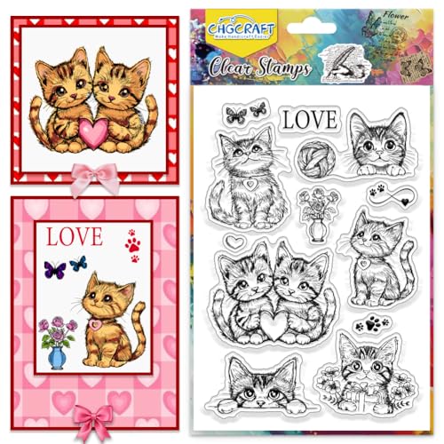 CHGCRAFT Valentinstag Klarsichtstempel Katze Liebe Garn Transparent Stempel Klare Silikon Stempel Siegel für DIY Scrapbooking Journaling Fotoalbum Dekorative Kartenherstellung von CHGCRAFT