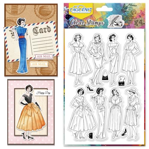 CHGCRAFT Vintage Frauen Clear Stamps Frauentaschen Transparente Silikonstempel Frauen Silikon Stempel Siegel für Karten Briefmarken machen DIY Scrapbooking Foto Journal Album von CHGCRAFT