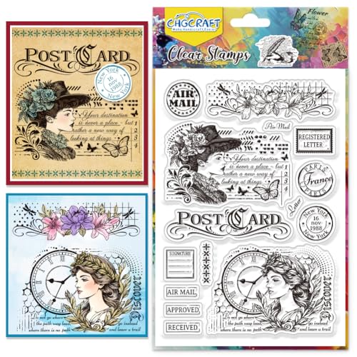 CHGCRAFT Vintage Ladies Clear Stamps Postkarte Transparent Stamps Brief Silikon Clear Stamp Dichtungen für DIY Scrapbooking Fotoalbum Dekoration, 4,3x6,3 Zoll CHGCRAFT Vintage Ladies Clear Stamps Postkarte Transparent Stamps Brief Silikon Clear Stamp Dichtungen für DIY Scrapbooking Fotoalbum Dekoration, 4,3x6,3 Zoll von CHGCRAFT