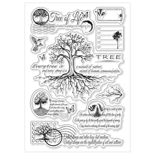 CHGCRAFT Vintage Tree Transparent Briefmarke Pflanzen Transparent Silizium Briefmarke Handwerkskarten Fotoalbum Dekoration Relief-Papier Handwerk Made DIY Clipbook 4.3x6.3Zoll von CHGCRAFT