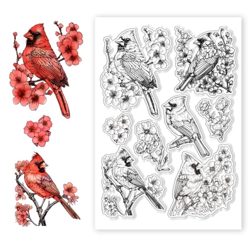 CHGCRAFT Weihnachts Klarstempel Kardinalvogel Silikon Klarstempel Siegel Mit Kirschblüte Transparente Stempel Zum Erstellen von Karten Fototagebuch Album DIY Scrapbooking Dekoration von CHGCRAFT