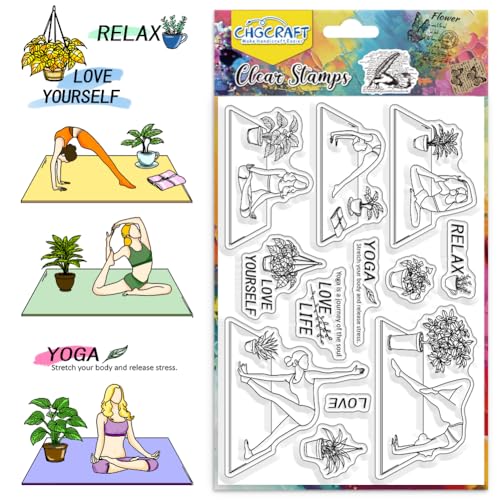 CHGCRAFT Yoga Weibliche Silikon Stempel Pflanzen Briefmarke Kunsthandwerk Clear Stamp Briefmarke Silikon Frauen Briefmarke Karten Dekoration DIY Clipbook Album DIY Kunsthandwerk von CHGCRAFT