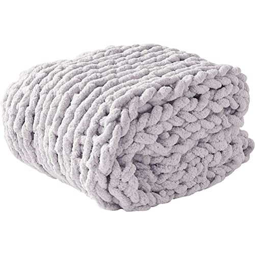 Grob Gestrickte Kuscheldecke Strickdecke Wolle Garn Super Große Handgewebte Decke Haustier Bett Stuhl Sofa Waschbar (Color : Ight Grey, Size : 40X48in/100X120cm) von CHICTI