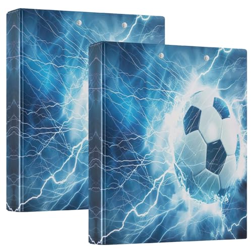 2 Stück Fußball Blau Blitzmappe 3 Ringe Notizbuchmappe mit rutschfestem Metallclip Runde Ringbuch für Arbeit Schule Büro von CHIFIGNO